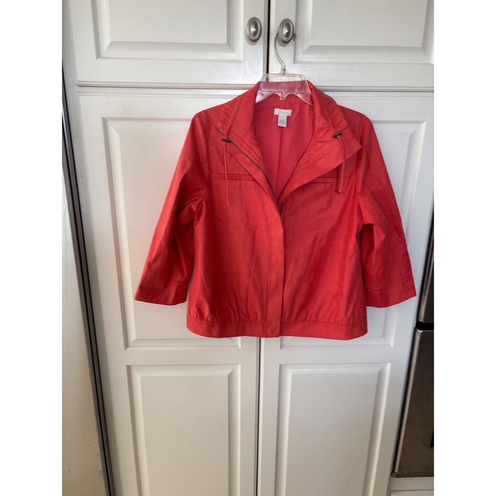 Chico's Red Snakeskin Textured Full Zip Jacket‎ 3/4 Sleeve Size 1 Medium